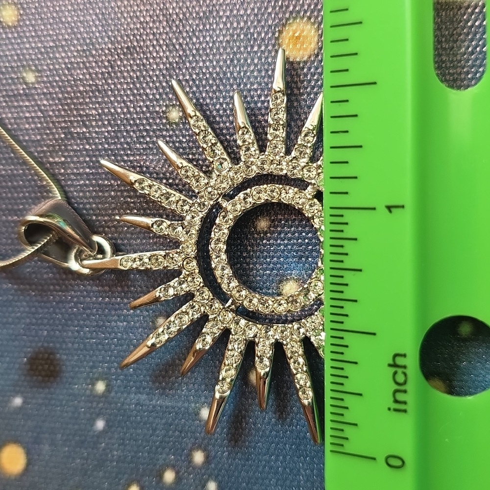 Silver Celestial Sunburst CZ Pendant Necklace - Picture 9 of 10